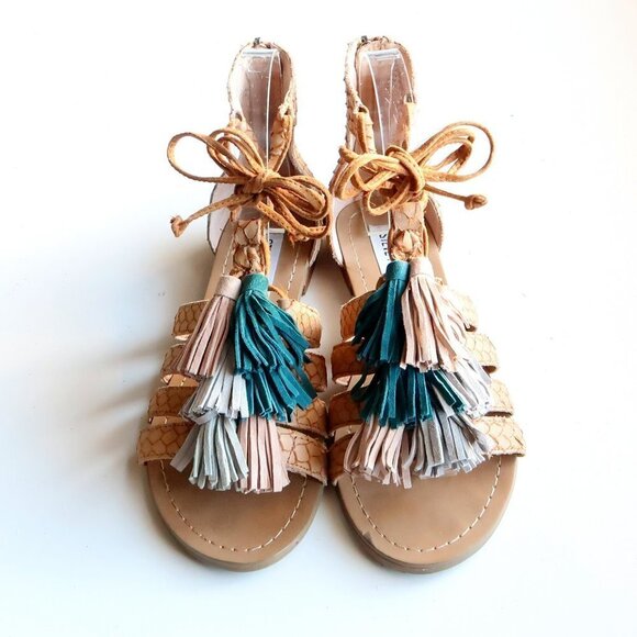 Steve Madden Monrowe Tan Leather Ankle Tie Tassel Gladiator Sandals Summer Shoes - Picture 14 of 15